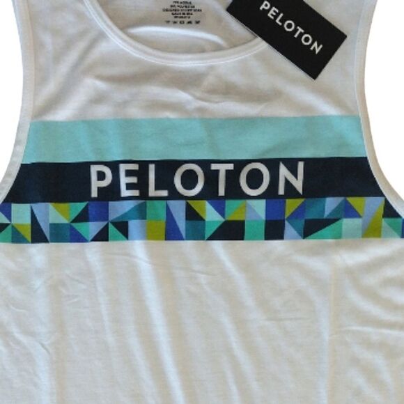 PELOTON White Teal Spring Geo Slash Back Active Tank Medium NWT - Picture 8 of 14